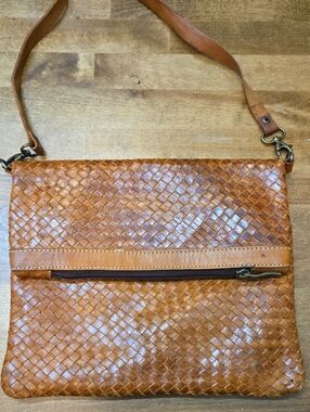 Handmade Vintage Woven Leather Foldover Crossbody Bag